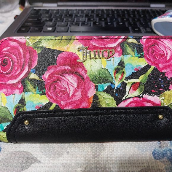 Juicy Couture Pretty Flowers Roses Print Big Size Wallet Compartments Practical - Picture 1 of 7